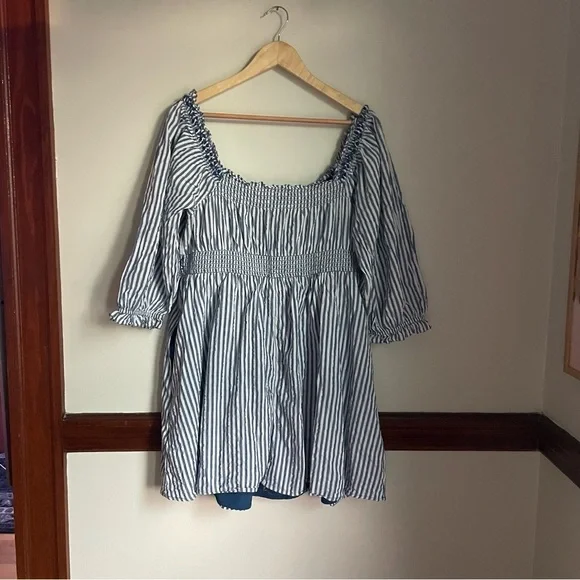 Banana Republic Striped Off-Shoulder Blue + White Cottagecore Lined Dress sz XL - Picture 4 of 6